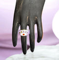 14K Gold Plated Lilac Red Gemstone Enamelled Evil Eye Cocktail Costume Adjustable Ring (Size 18.8mm)