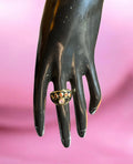 14K Gold Plated Black Enamelled Red and Rose Zirconia Stone Evil Eye Cocktail Costume Adjustable Ring (Size 18.8mm)