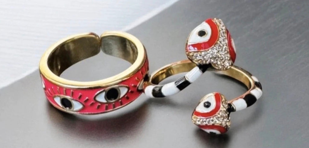 Black/White Red Snake & Fuchsia Evil Eye Costume Ring Set