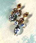 Statement Blue/White Vintage Chinoiserie Style Porcelain Drop Stud Earrings
