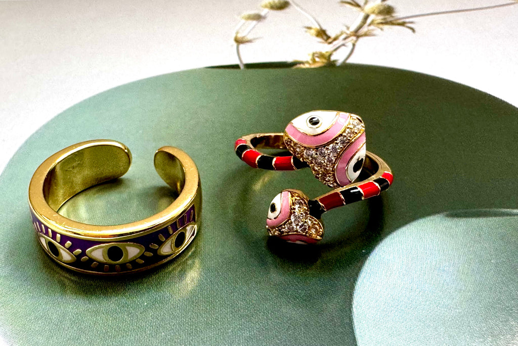 Black/Red Snake & Purple Evil Eye Costume Ring Set