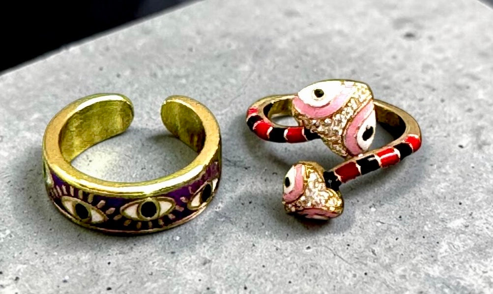 Black/Red Snake & Purple Evil Eye Costume Ring Set
