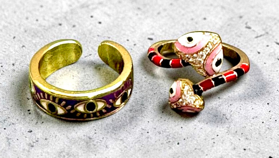 Black/Red Snake & Purple Evil Eye Costume Ring Set