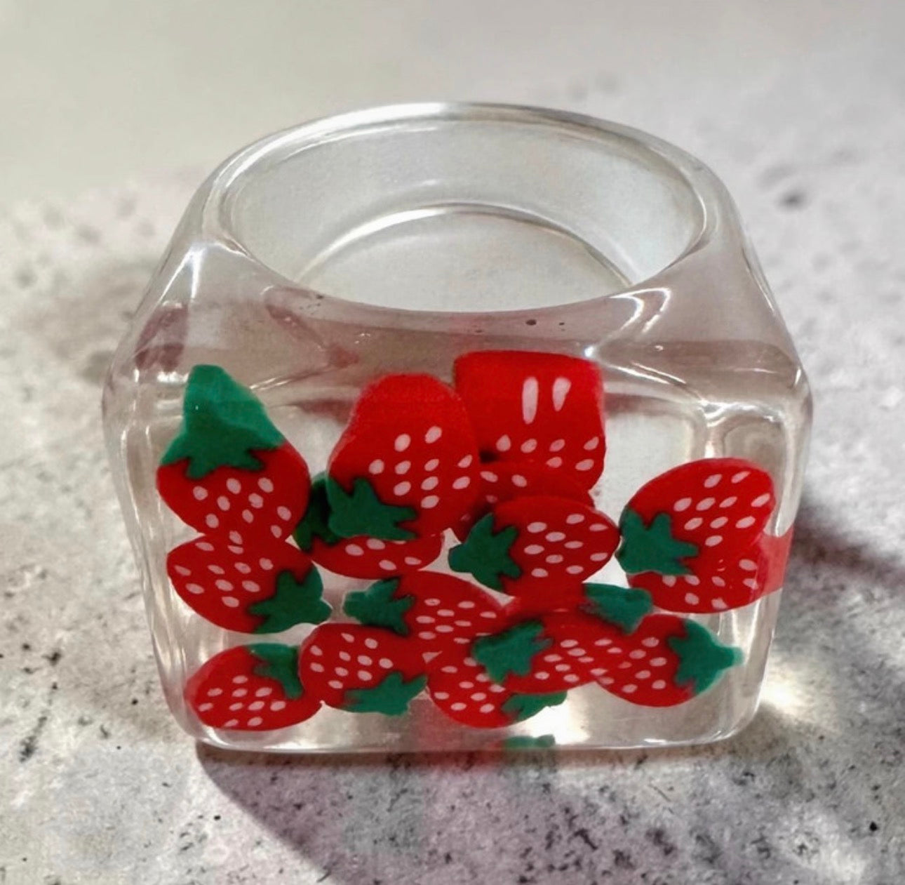 Chunky Strawberry Acrylic Resin Costume Ring Size 1.7cm/17.7mm