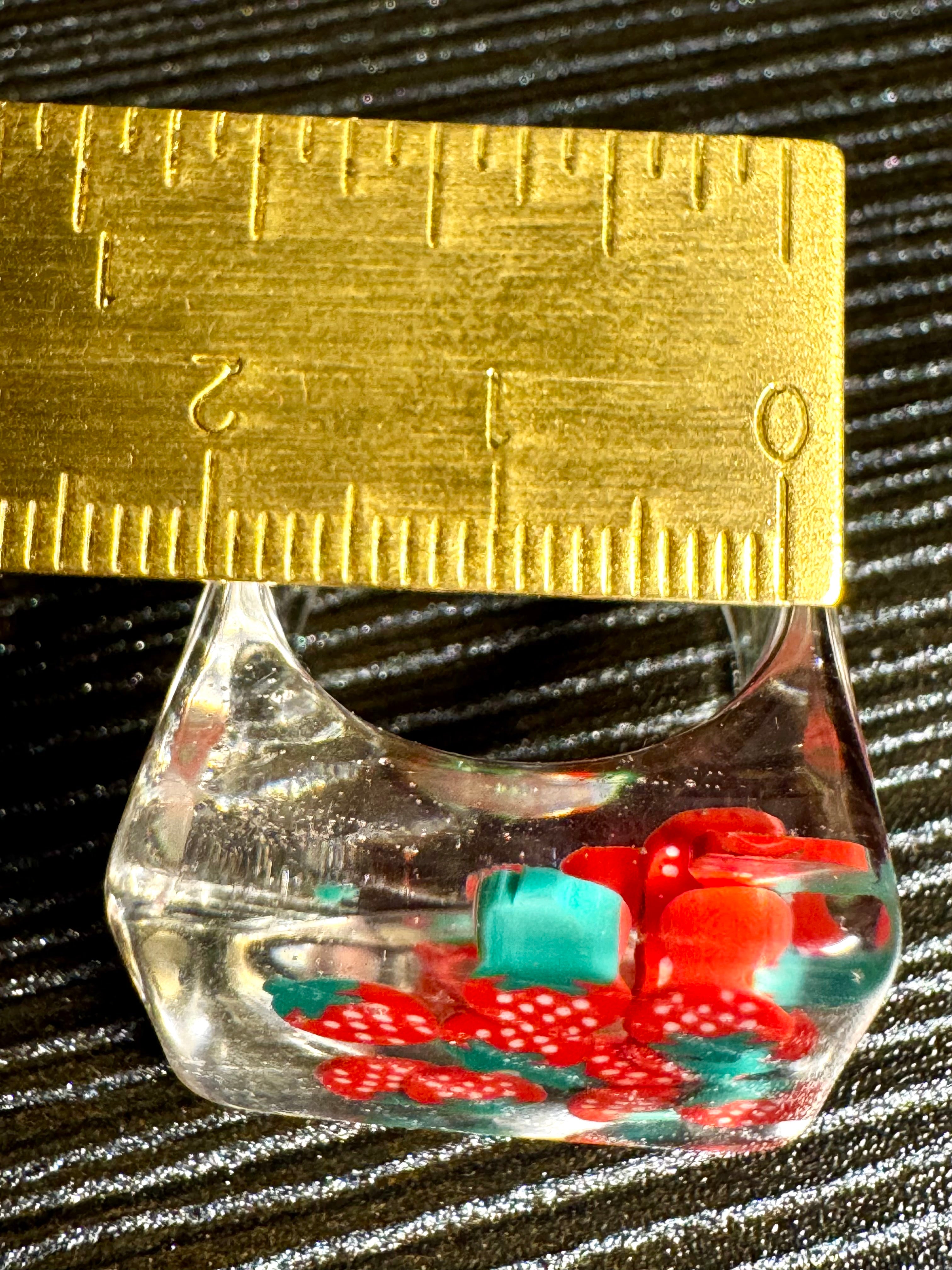 Chunky Strawberry Acrylic Resin Costume Ring Size 1.7cm/17.7mm